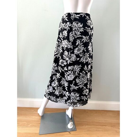 Jaclyn Smith Vintage 90s Black and White Floral Midi Slip Skirt size Large - Picture 2 of 7